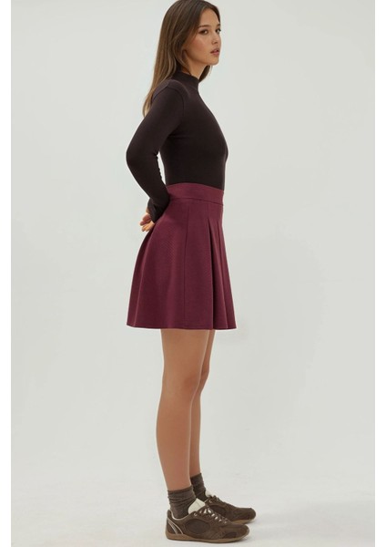 Kadın Fermuarlı Pileli Mini Etek Kiraz Kırmızısı fiyatları
