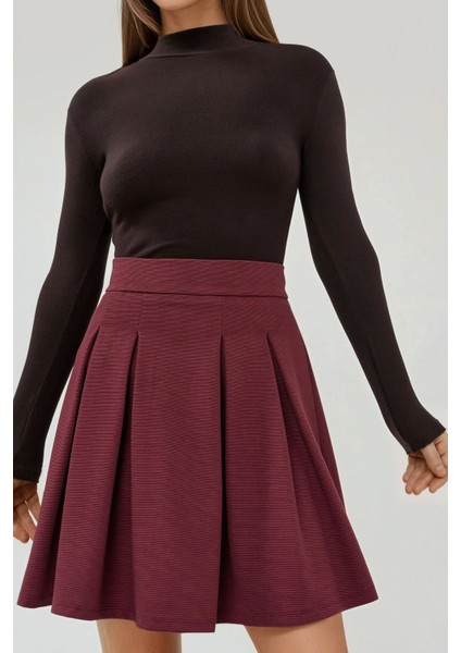 Kadın Fermuarlı Pileli Mini Etek Kiraz Kırmızısı fırsatları