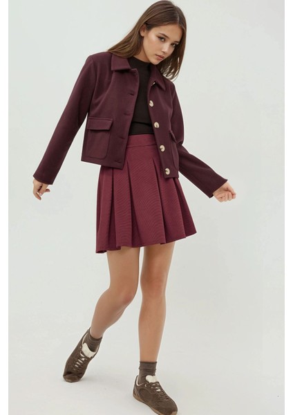 Kadın Fermuarlı Pileli Mini Etek Kiraz Kırmızısı indirimleri