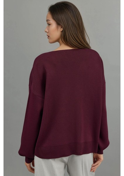 Kadın Fiyonk Detaylı V Yaka Triko Hırka Bordo Kırmızı modelleri