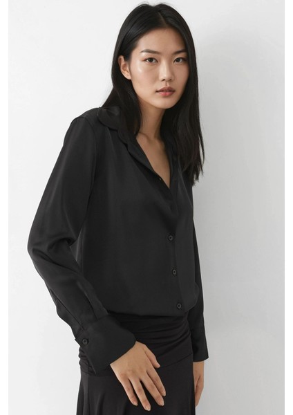 Kadın Uzun Kollu Saten Gömlek Siyah fiyatları