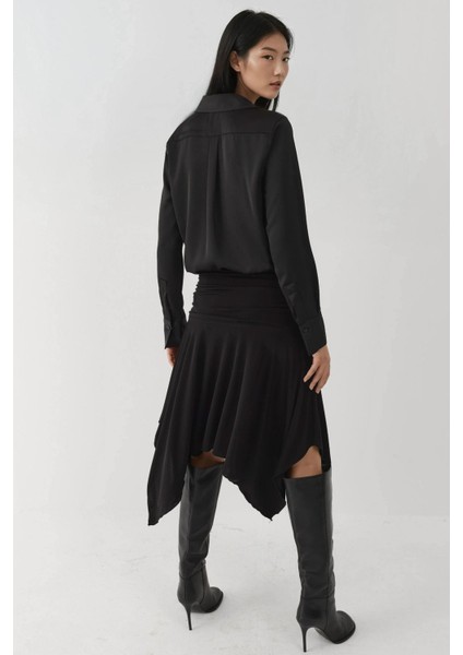 Kadın Uzun Kollu Saten Gömlek Siyah modelleri