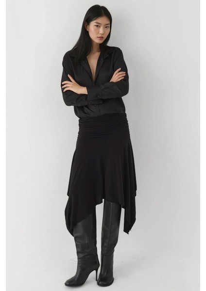 Kadın Uzun Kollu Saten Gömlek Siyah fırsatları