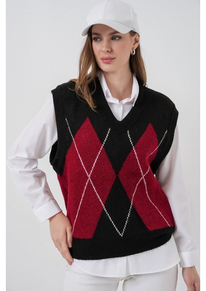Kadın Bdart Baklava Desenli Triko Süveter Siyah
