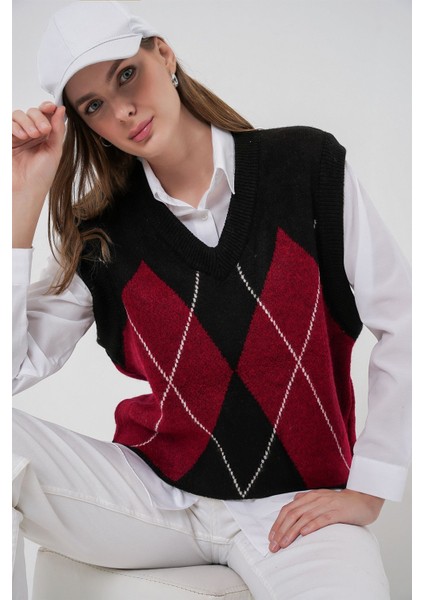 Kadın Bdart Baklava Desenli Triko Süveter Siyah modelleri