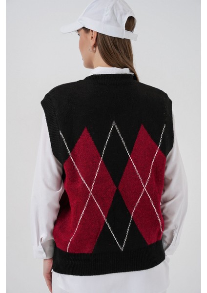 Kadın Bdart Baklava Desenli Triko Süveter Siyah