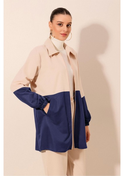 Kadın Bdart Fermuarlı Renk Bloklu Trençkot Lacivert fiyatları