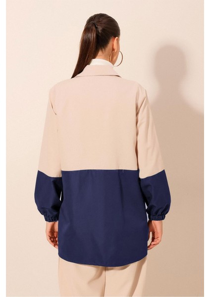 Kadın Bdart Fermuarlı Renk Bloklu Trençkot Lacivert modelleri