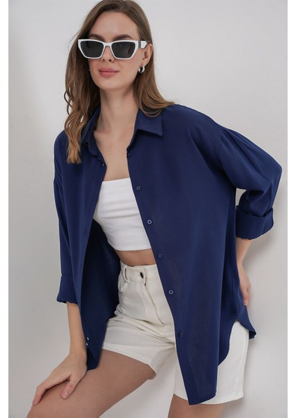 Kadın Bdart Basic Düğmeli Gömlek Lacivert