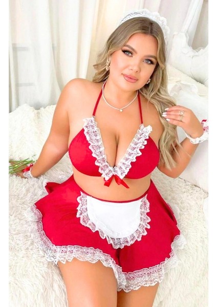 Dodes Fantezi Kırmızı Dantelli Hizmetçi Kostümü TG279246 fiyatları