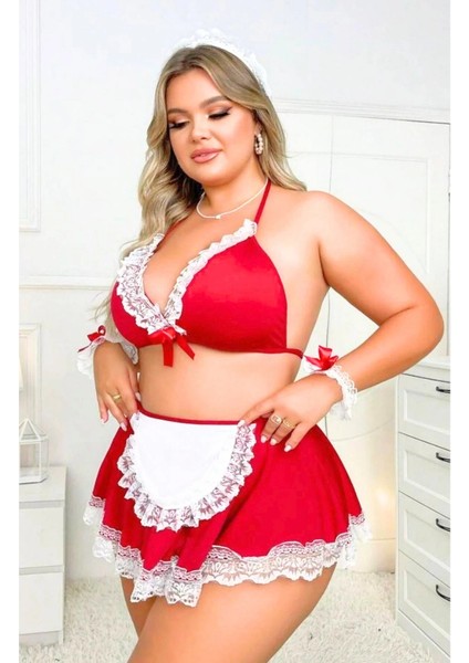Dodes Fantezi Kırmızı Dantelli Hizmetçi Kostümü TG279246 fırsatları