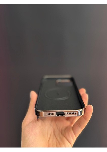 Iphone 11 Uyumlu Mavi Beyaz Sert ve Içi Kadife Suni Deri Magsafe Kılıf