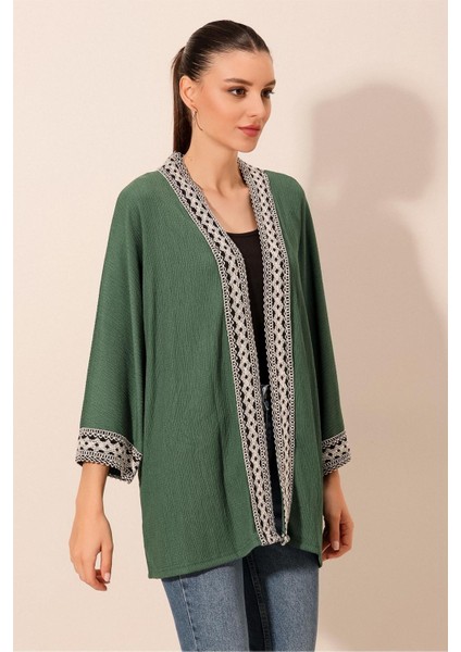 Kadın Bdart Etnik Işlemeli Midi Kimono Zümrüt Yeşili modelleri