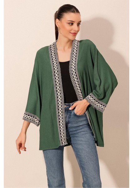 Kadın Bdart Etnik Işlemeli Midi Kimono Zümrüt Yeşili fırsatları