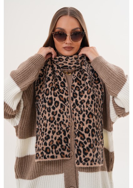 Lüks Yumuşak Dokulu Leopar Atkı Bere Seti|kaliteli Triko Kombin fiyatları