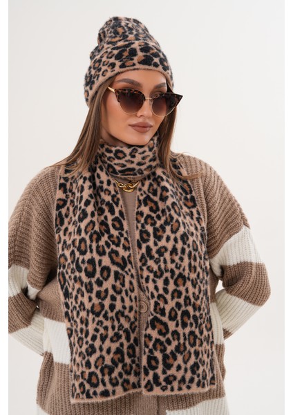 Lüks Yumuşak Dokulu Leopar Atkı Bere Seti|kaliteli Triko Kombin modelleri