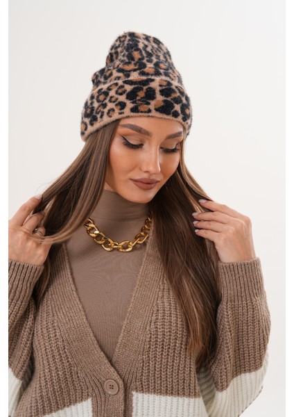 Lüks Yumuşak Dokulu Leopar Atkı Bere Seti|kaliteli Triko Kombin indirimleri