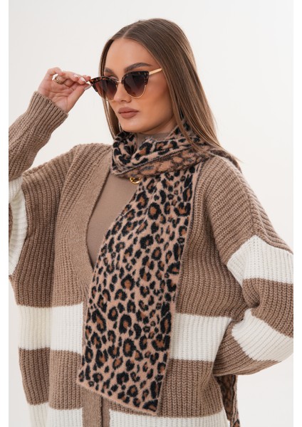 Lüks Yumuşak Dokulu Leopar Atkı Bere Seti|kaliteli Triko Kombin