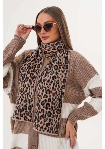 Lüks Yumuşak Dokulu Leopar Atkı Bere Seti|kaliteli Triko Kombin