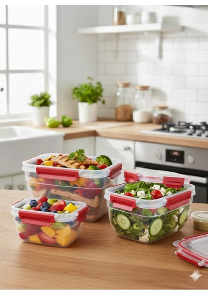 3’lü Kilitli Saklama Kabı Seti – Sızdırmaz Gıda Kabı, Hava Geçirmez 1.85LT | 1.05 Lt | 575 ml