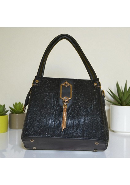 Kadın Işıltılı Gold Püskül Detaylı El ve Omuz Çantası – Şık Günlük Çanta