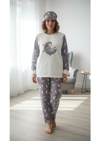 Ay Baskılı Kadın Polar Pijama Takımı