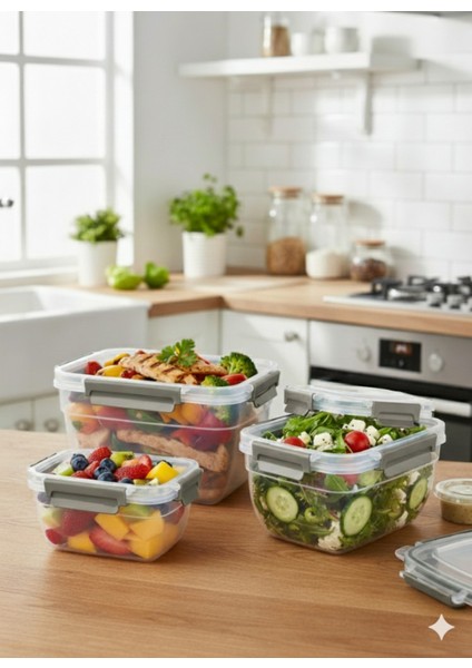 3’lü Kilitli Saklama Kabı Seti – Sızdırmaz Gıda Kabı, Hava Geçirmez 1.85LT | 1.05 Lt | 575 ml