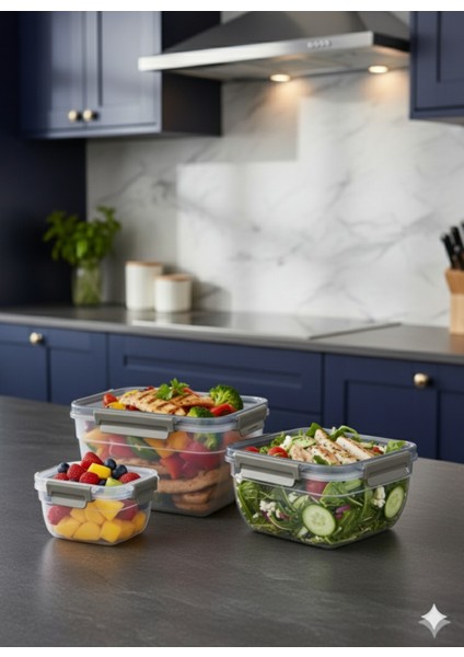 3’lü Kilitli Saklama Kabı Seti – Sızdırmaz Gıda Kabı, Hava Geçirmez 1.85LT | 1.05 Lt | 575 ml modelleri