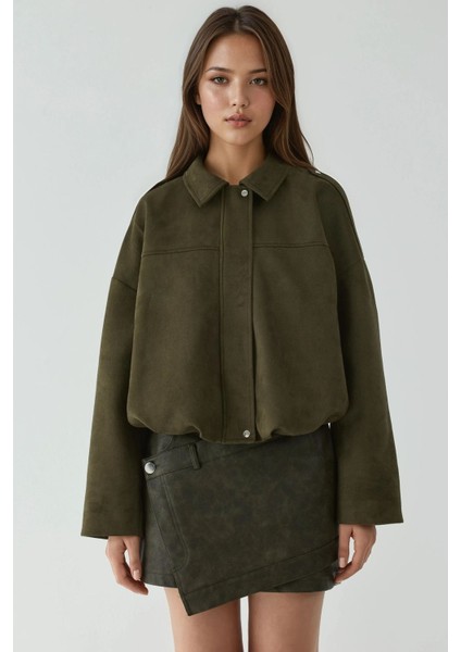 Kadın Yumuşak Dokulu Süet Bomber Ceket Haki Yeşil fiyatları