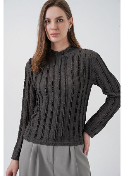 Kadın Bdart Dokulu Slim Fit Dik Yaka Bluz Kömür Grisi fırsatları