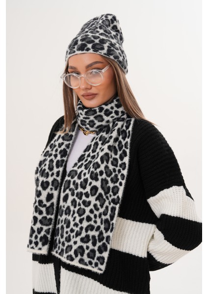 Lüks Yumuşak Dokulu Leopar Atkı Bere Seti|kaliteli Triko Kombin fiyatları