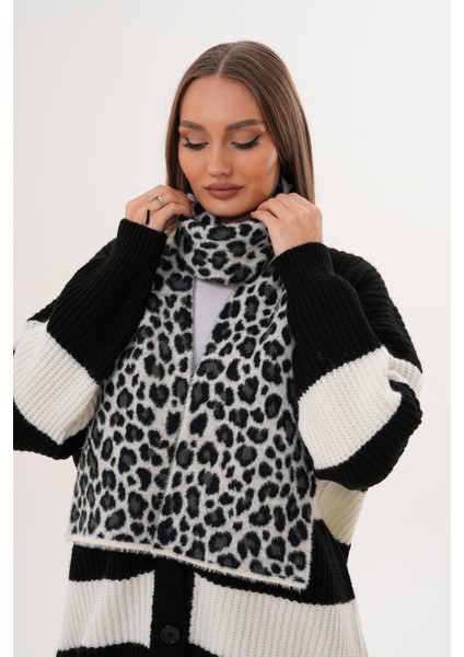 Lüks Yumuşak Dokulu Leopar Atkı Bere Seti|kaliteli Triko Kombin