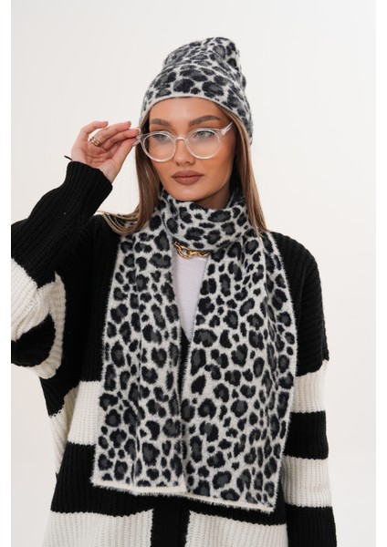 Lüks Yumuşak Dokulu Leopar Atkı Bere Seti|kaliteli Triko Kombin