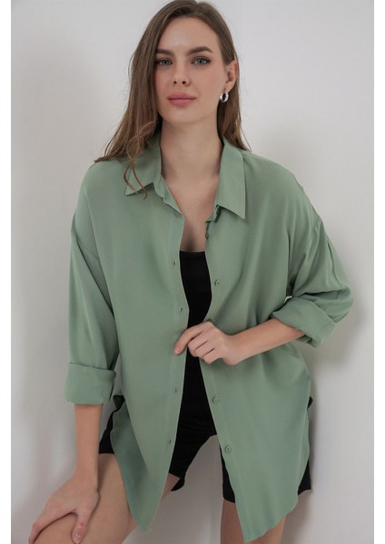 Kadın Bdart Basic Düğmeli Gömlek Çam Yeşili