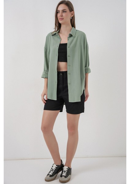 Kadın Bdart Basic Düğmeli Gömlek Çam Yeşili modelleri
