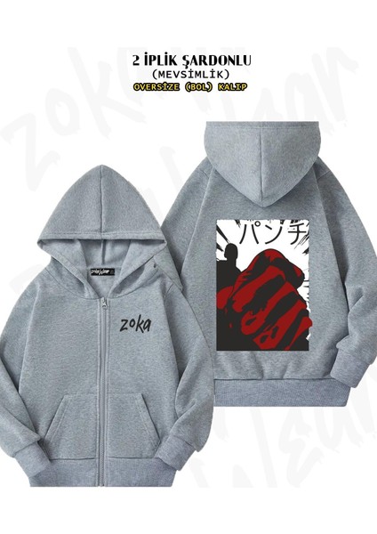 Unisex One Punch Man Saitama Baskılı Oversize Sırt Baskılı Fermuarlı Kapşonlu Hırka