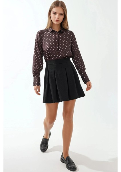 Kadın Fermuarlı Pileli Mini Etek Siyah