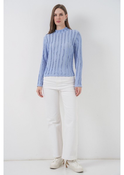 Kadın Bdart Dokulu Slim Fit Dik Yaka Bluz Maya Mavisi fiyatları