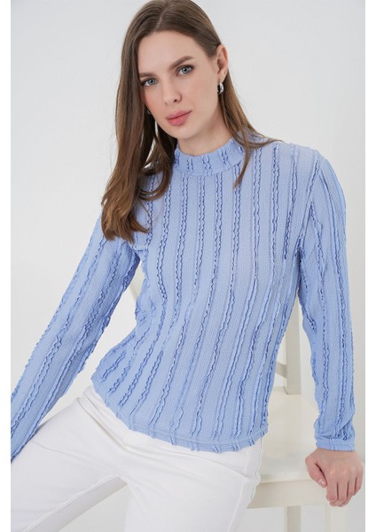 Kadın Bdart Dokulu Slim Fit Dik Yaka Bluz Maya Mavisi modelleri
