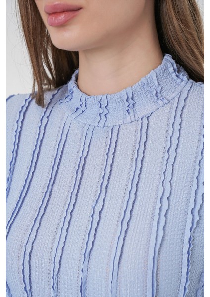 Kadın Bdart Dokulu Slim Fit Dik Yaka Bluz Maya Mavisi indirimleri