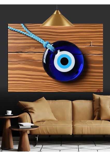 Nazarlık Mavi Göz Figürü Dekoratif Kanvas - Mdf Ahşap Tablo