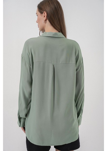 Kadın Bdart Basic Düğmeli Gömlek Çam Yeşili