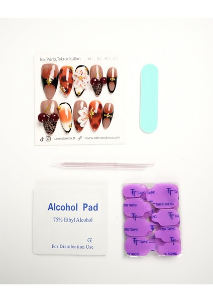 10'lu Kahve Uzun Badem UBD1529 Tekrar Kullanılabilir El Yapımı Protez Takma Tırnak Kahverengi-Xs fırsatları