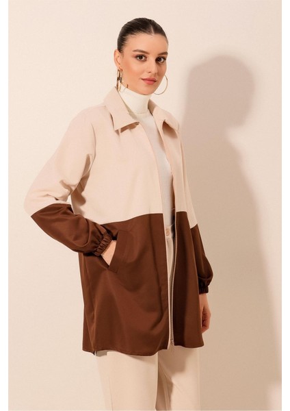 Kadın Bdart Fermuarlı Renk Bloklu Trençkot Mocha Kahvesi modelleri