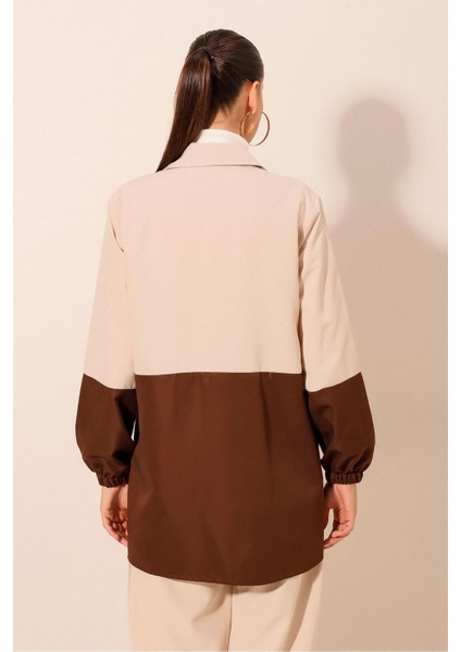 Kadın Bdart Fermuarlı Renk Bloklu Trençkot Mocha Kahvesi