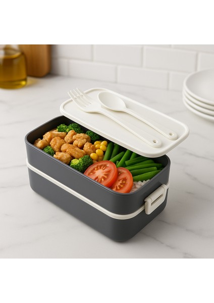 Lunch Box Kendinden Çatal Kaşıklı Estetik 2 Katlı Taşınabilir Yemek Kabı fiyatları