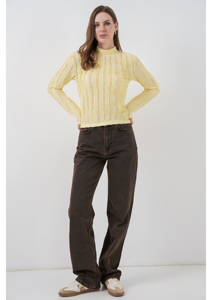 Kadın Bdart Dokulu Slim Fit Dik Yaka Bluz Kehribar Sarısı fiyatları