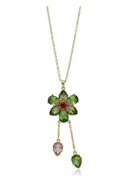 Yeşil Taşlı Çiçek Kolye - Altın Renk Çelik modelleri