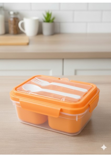 Yemek Kabı Sızdırmaz Kendinden Kaşıklı 2 Bölmeli – Ofis ve Okul Için Uygun Saklama, Yemek Kabı