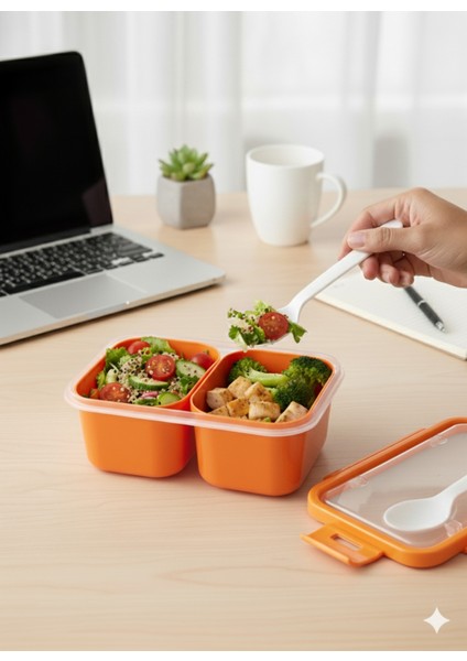 Yemek Kabı Sızdırmaz Kendinden Kaşıklı 2 Bölmeli – Ofis ve Okul Için Uygun Saklama, Yemek Kabı fiyatları